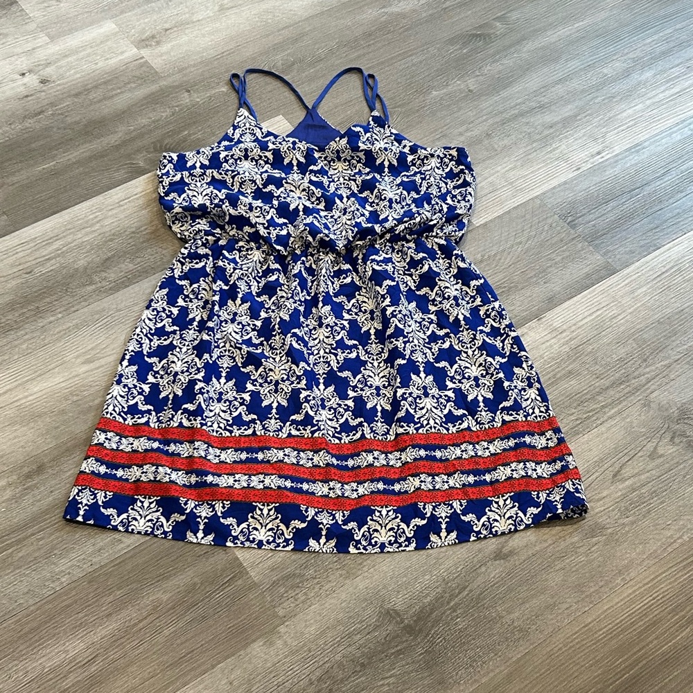 Pink Owl Blue Printed Dress Large